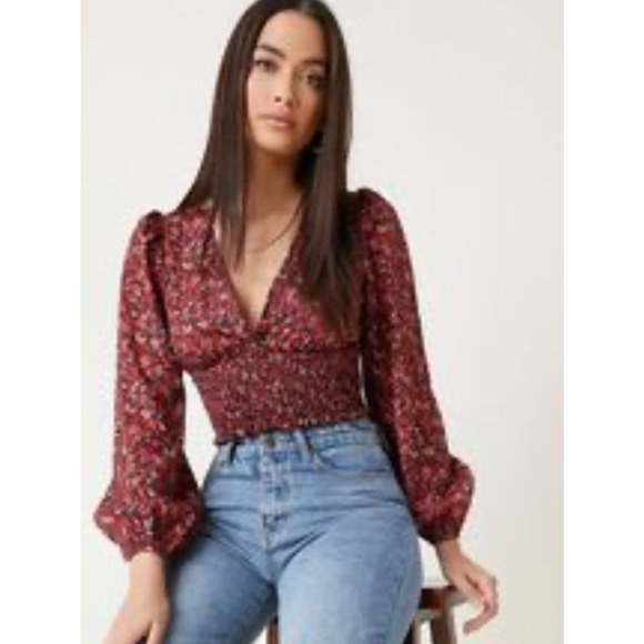 JAPNA Babydoll Milkmaid Top Womens Size M Floral Smocked Peasant Boho Whimsy - Picture 1 of 10
